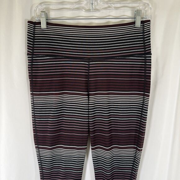Athleta leggings Women's medium Purple Pink Striped Pull On High Rise - Picture 2 of 10